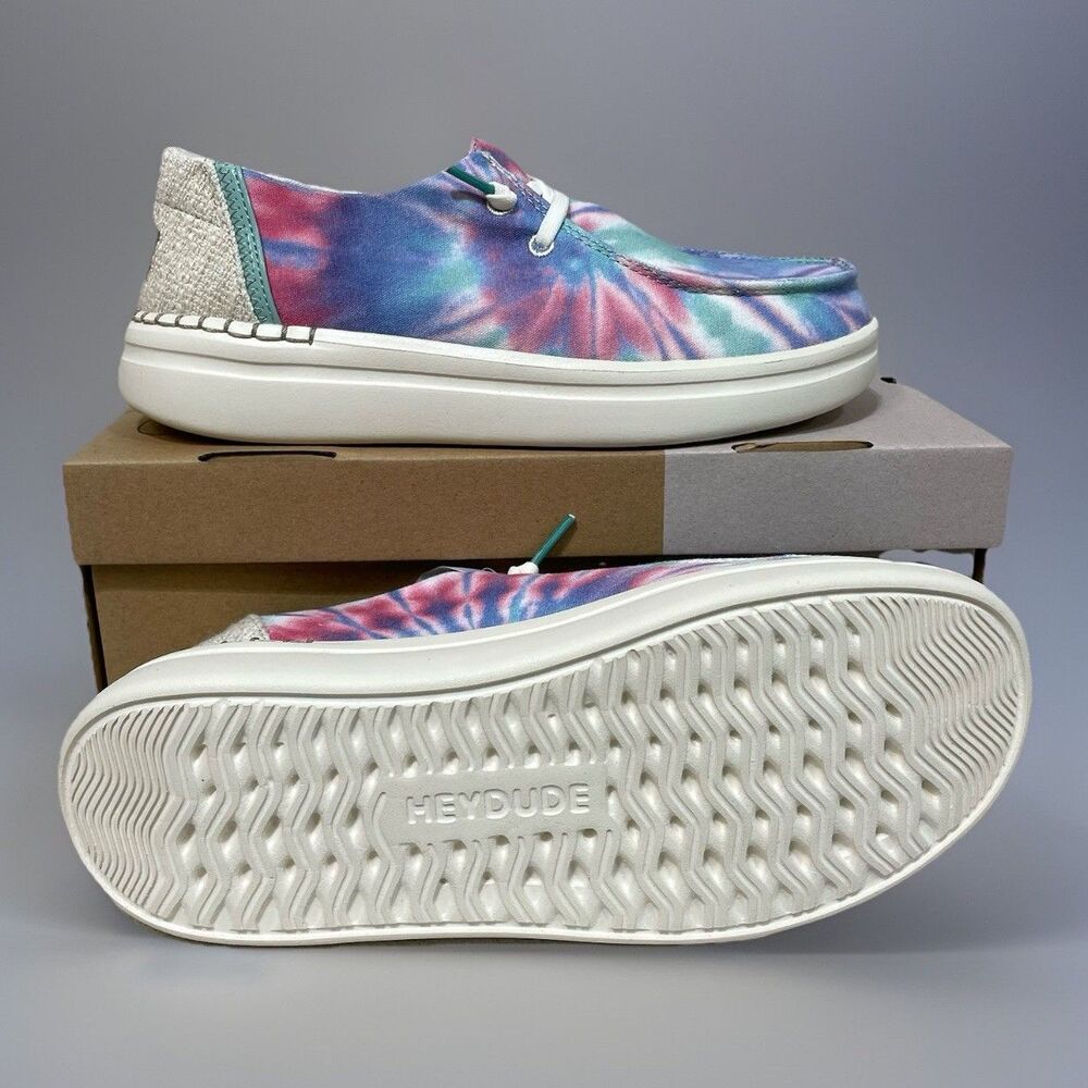 Hey Dude Wendy Rise Candy Tie Dye Slip-Ons Women's Sz 7 Pink Blue White New - Picture 6 of 9